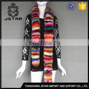 2017 180x11cm Chromatic Stripe Shawl Long Fox Fur Scarf