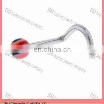 Black Red STRIPED BALL Nose Ring in acrylic piercing jewelry rings