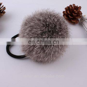 Factory wholesale elastic hair rubber tie with rabbit or faux fur ball for girls and women