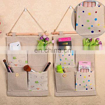 cotton linen printing fabric wall organizer with pocket