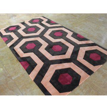 Black Red And Orange Rugs Wool And Nylon Hand Made Living Room Geometric Area Rug photo-2