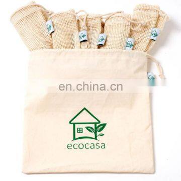 Reusable natural cotton veggie keeper bags with paper packaging