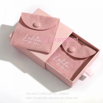 Custom Logo Suede Square Gift Bag For Bracelet Packaging Flap Packaging Pouch