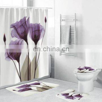 I@home Daffodil 4 Piece Water Resistant Shower Curtain Set Custom Bath Print With Non-slip Rugs