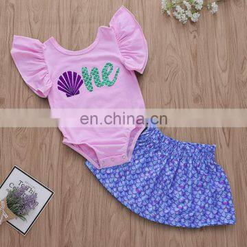 2019 Cotton Infant Short Sleeve Pink Bodysuit + Mermaid Scale Girl Tutu Skirt Set Infant Romper 2Pcs/Set photo-2