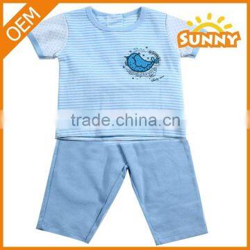 Wholesale Blue Striped cotton Baby Boys Clothing set