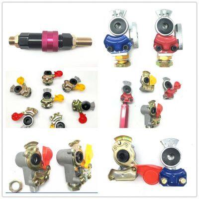 Handshake valve suitable for spiral pipe air brake connector of trailer brake pipe.