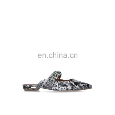 Snake print color flat design women shoes with beautiful rhinestones sandals shoes ladies pointed toe footwear