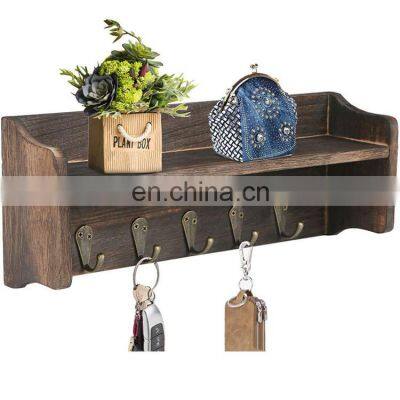 Wholesale Custom Logo Natural Wood Wall Mounted Key Holders With Multifunctional Storage Decorative Floating Shelve