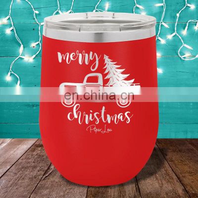 Christmas Holiday Gift 12oz Double Wall Stainless Steel Insulated Wine Tumbler Mugs With Straw/Lid