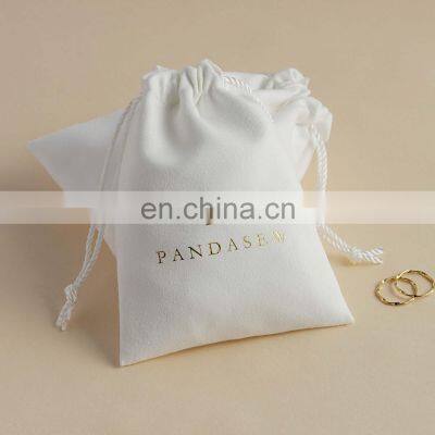 PandaSew Hot Sale Custom Logo Printed Drawstring Bag Cosmetic Package Velvet Suede Jewelry Pouch