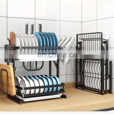 Stainless Steel 2-tier Wall Mounted Folding Dish Drying Rack Punch Freestanding Kitchen Dish Rack