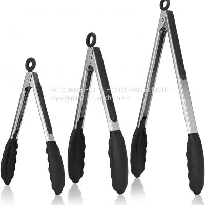 Kitchen Tongs Set of 3- Stainless Steel Cooking Tongs- Silicone Tongs- 7