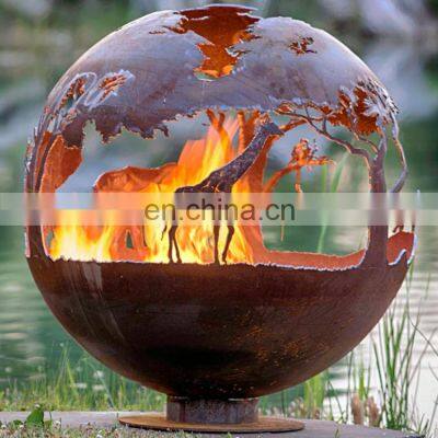 Autaumn Leaves 29 Inch Metal Earth Corten Ball Fire Pit For Garden photo-5