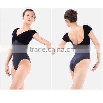 Hot Sale Two-tone Velvet Cotton Lycra Cap Sleeve Ballet Leotard for Kids and Adult