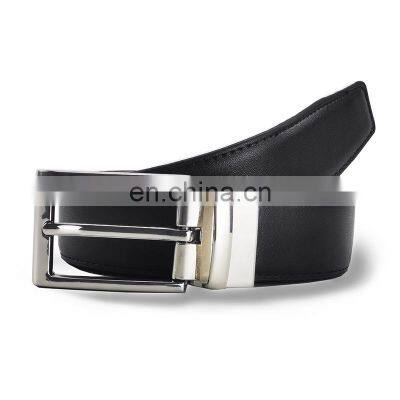 100%genuine leather double-side stitched belt for men fashion dress belt reversible buckle wholesale retail OEM ODM