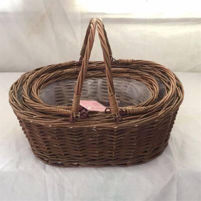 Exquisite Workmanship Wicker Basket With Wood Lid Handles