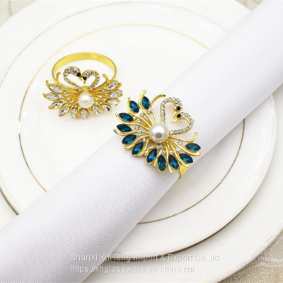 Factory Make Wedding Rhinestone Turquoise Crystal Swan Napkin Rings photo-4