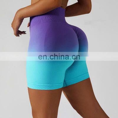 Top Sale Women's Workout Fitness Shorts High Waist Color Gradients Booty Push Up Yoga Gym Shorts Scrunch Butt Short Pants