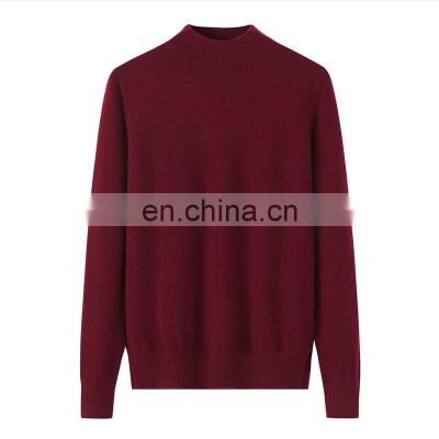 Best Selling 100% Pure Cashmere Sweater Solid Color High Neck 12GG Knitted Long Sleeves Casual Crew Neck Design Front Winter