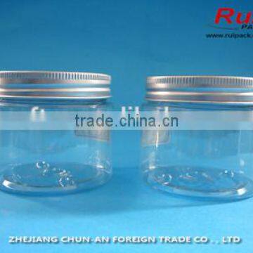 PET transparent plastic jar for cosmetic, empty cream jar with aluminum cap