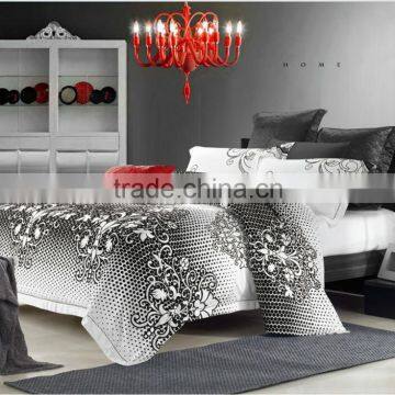 White With Black Flocked Duvet Cover Set