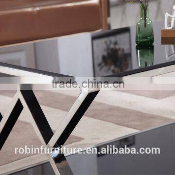 Living Room RB-1506 Modern Black Stoving Varnish Rectangular Tempered Glass Coffee Table With Stainless Steel Tea Table photo-4