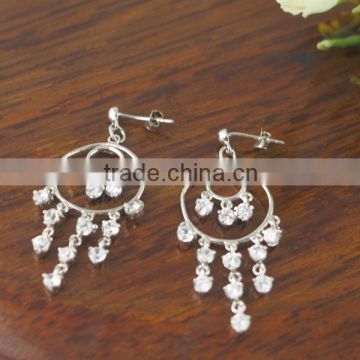 Fashion CZ stone chandelier design earring in brass