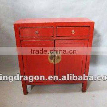 two door two drawer red cabinet