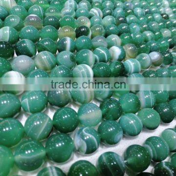 Polished Green Agate Natural Gemstone Striped Agate Round Beads photo-3