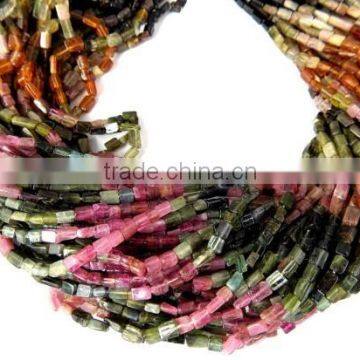 5 Strands Multi Tourmaline Square Gemstone Faceted Rondelle Beads 2-3 X 3-5mm 15" Long