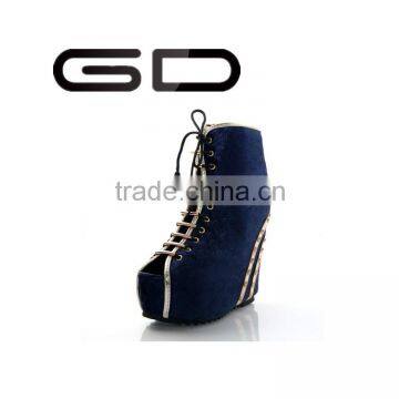 2016 wholesale European high rivet lace-up concise women shoes wedge