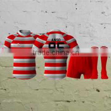 100% Polyester Grey Red Sublimated Rugby Kit