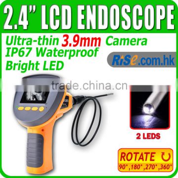 2.4" LCD Borescope Endoscope 3.9mm 1M IP67 2 LEDs Rotaion 360 Inspection Camera