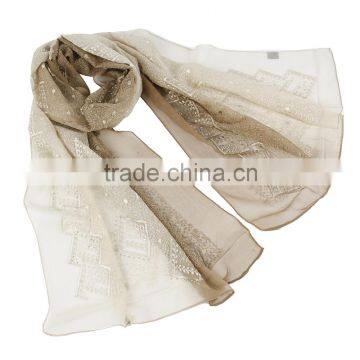 Two tone color emboidery silk scarf malaysia with Sequins
