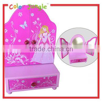 Wooden jewelry box with drawer wholesale jewerly box with mirror for child