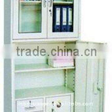 Trendy products stainless steel half glass door filing cabinet/cupboard corner display furniture