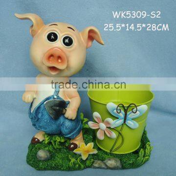 Cute resin pig figurine cheap small flower pots