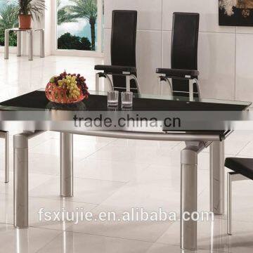 L808B 12mm thick extending glass dining tables with chairs black