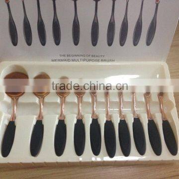 2016 new professional oval 10pcs soft hair makeup brush set