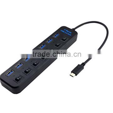 USB 3.1 Type C USB-C Multiple 7 Port Hub Adapter With Switches and LEDs(Black)