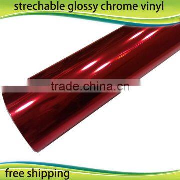 Red mirror chrome vinyl film for car wrapping bubble free car glossy metal chrome vinyl sticker 1.52*30m