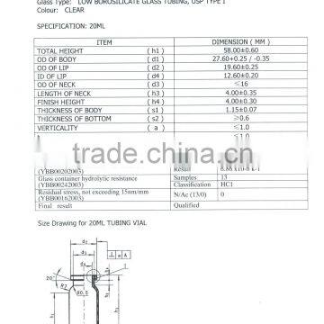 20 ML tubular glass vial