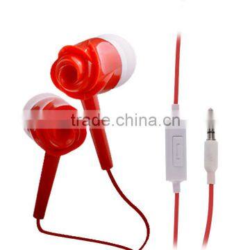 ULDUM red rose pattern design earpiece with microphone for mp3 mp4