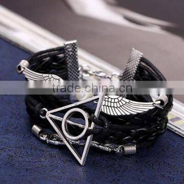 New Fashion Owl Deathly Hallows Angel Wing Leather Bracelet DIY photo-2