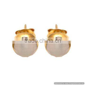 Sparkling Round milky chalcedony Stud Earrings 925 Sterling Silver small gold vermeil earrings