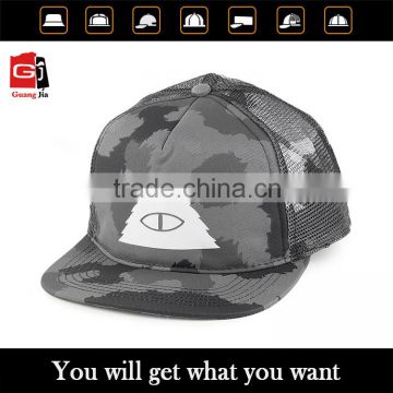 OEM/ODM Custom Casual Printing Flat Brim 5 Panel Summer Hat Camo Trucker Cap Wholesale