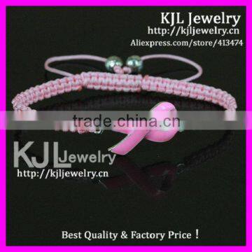 GZKJL-BL0431 Enamel Pink Ribbon Triple bracelet, Pink macrame handmade Breast Cancer Awareness cheap bracelet