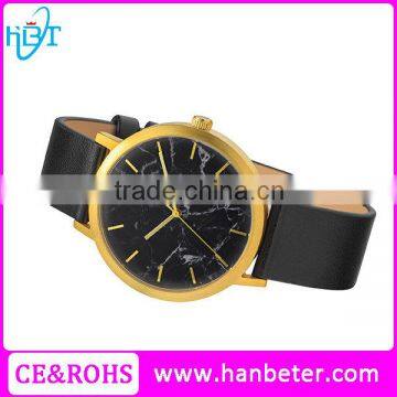 Fashion minimalist watch stainless steel back black marble face watch with gold bezel
