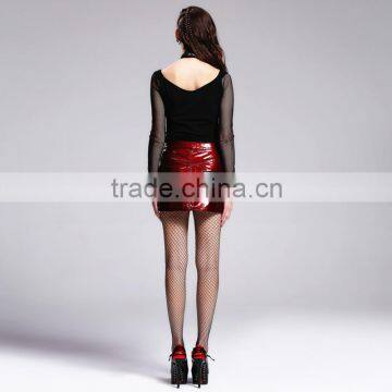 Devil Fashion 2015 PUNK Gothic Leather Mini Skirts in Red SKT01102 photo-3